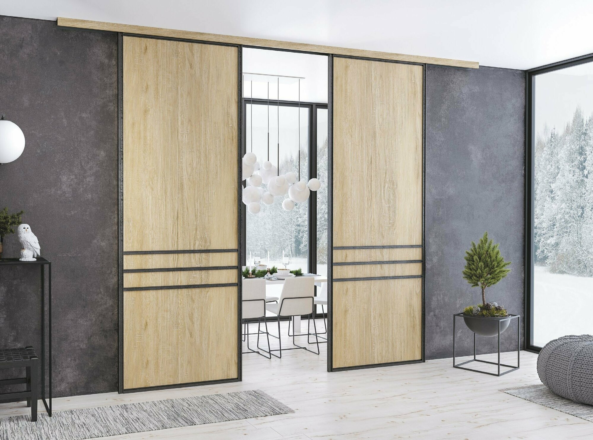 фото Межкомнатная перегородка с синхронным открытием дверей