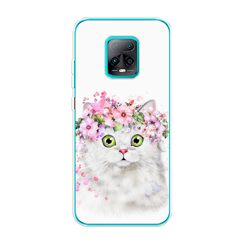 Силиконовый чехол на Xiaomi Redmi 10X 5G/Pro 5G / Сяоми Редми 10X 5G/Про 5G Белая кошка с цветами
