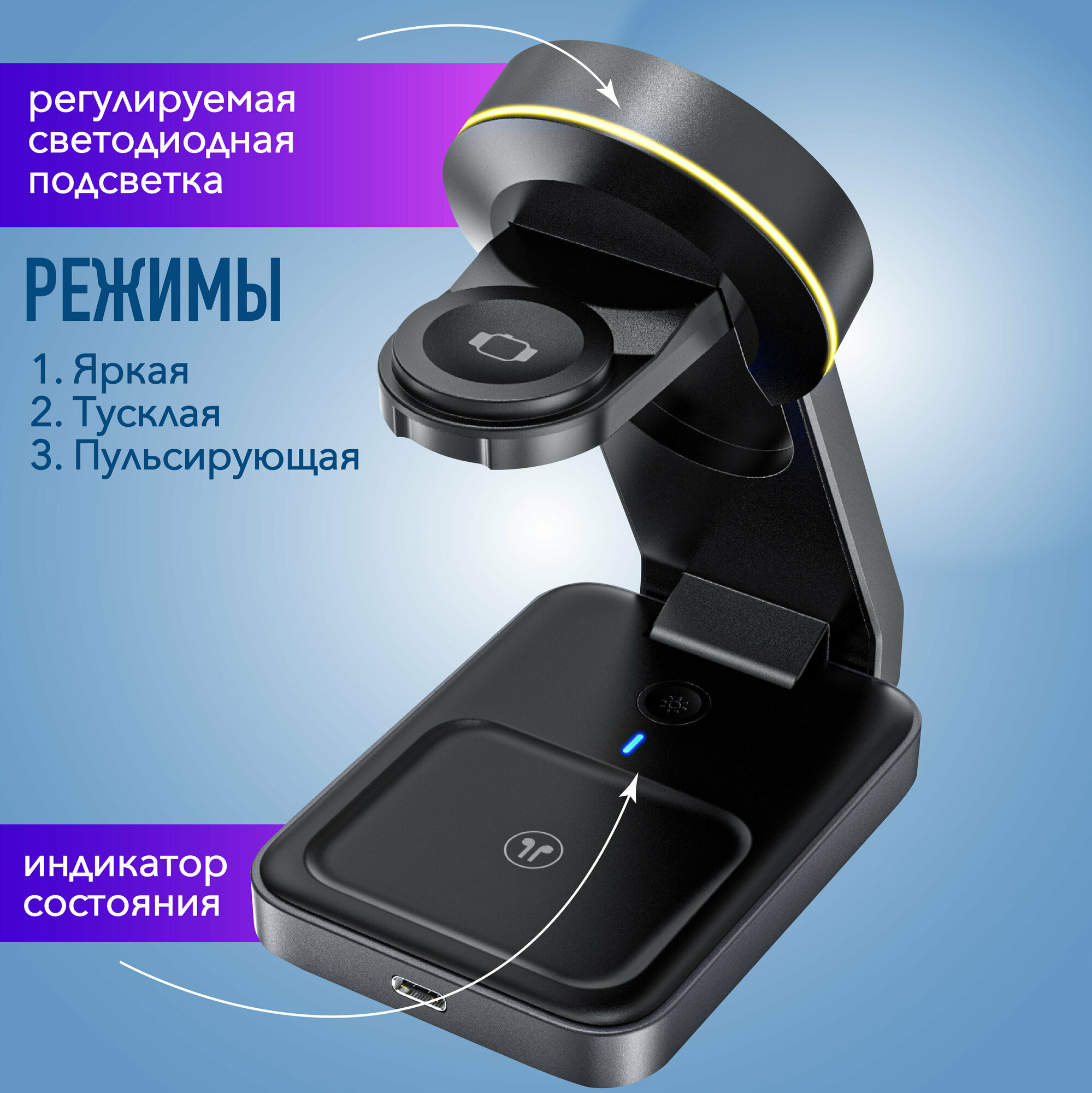 Беспроводная зарядка MagSafe для iPhone, AirPods, Apple Watch / Беспроводное зарядное уст — фото 1