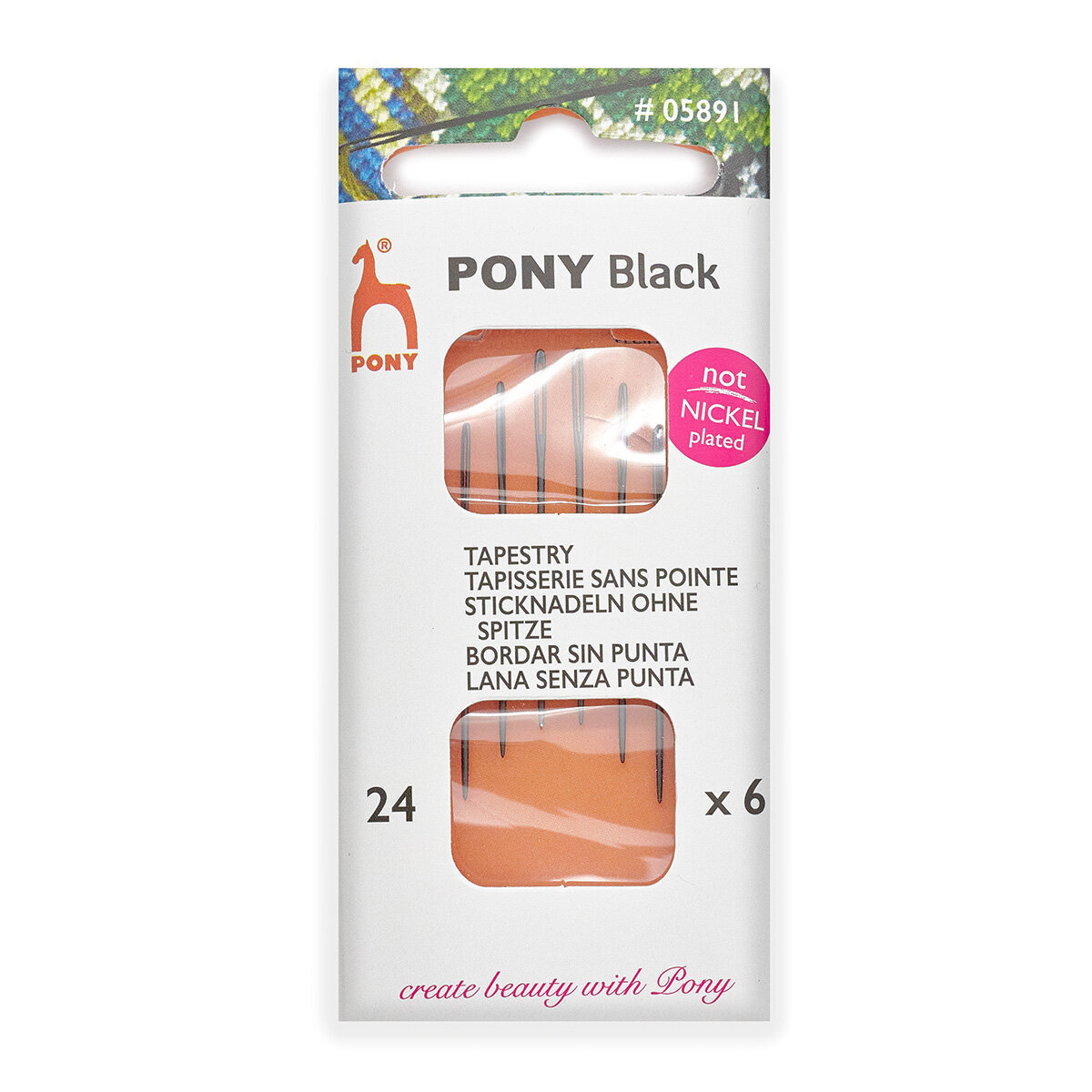 Иголки для шитья и вышивания гобеленовые № 24, ручные, PONY Tapestry BLACK, 05891, 6 шт