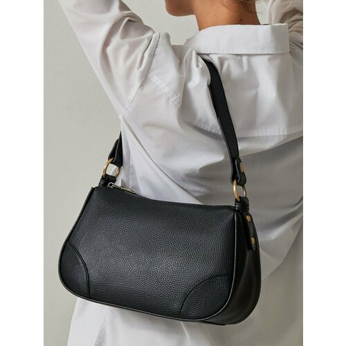 Сумка багет FAUSTINI 7151-black, фактура зернистая, черный