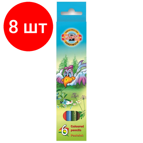 Комплект 8 наб, Карандаши цветные KOH-I-NOOR птицы 6 цв. шестигр, 3551/6 2 KS koh i noor 3554 24 1 ks набор карандашей цветных птицы 24 цв в картонной упаковке с европодвесом koh i noor