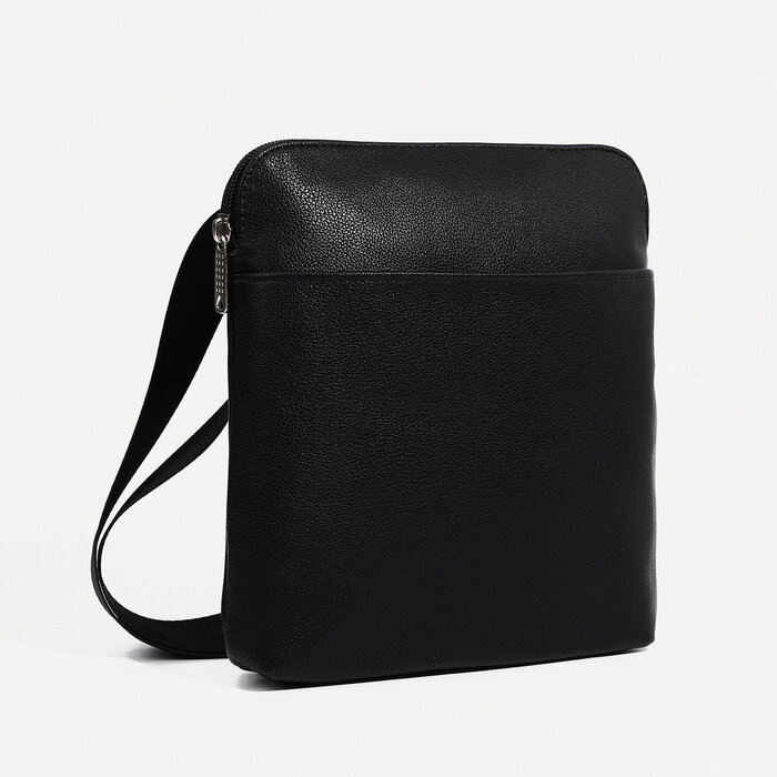 фото Сумка мужская на молнии, наружный карман, длинный ремень, цвет чёрный