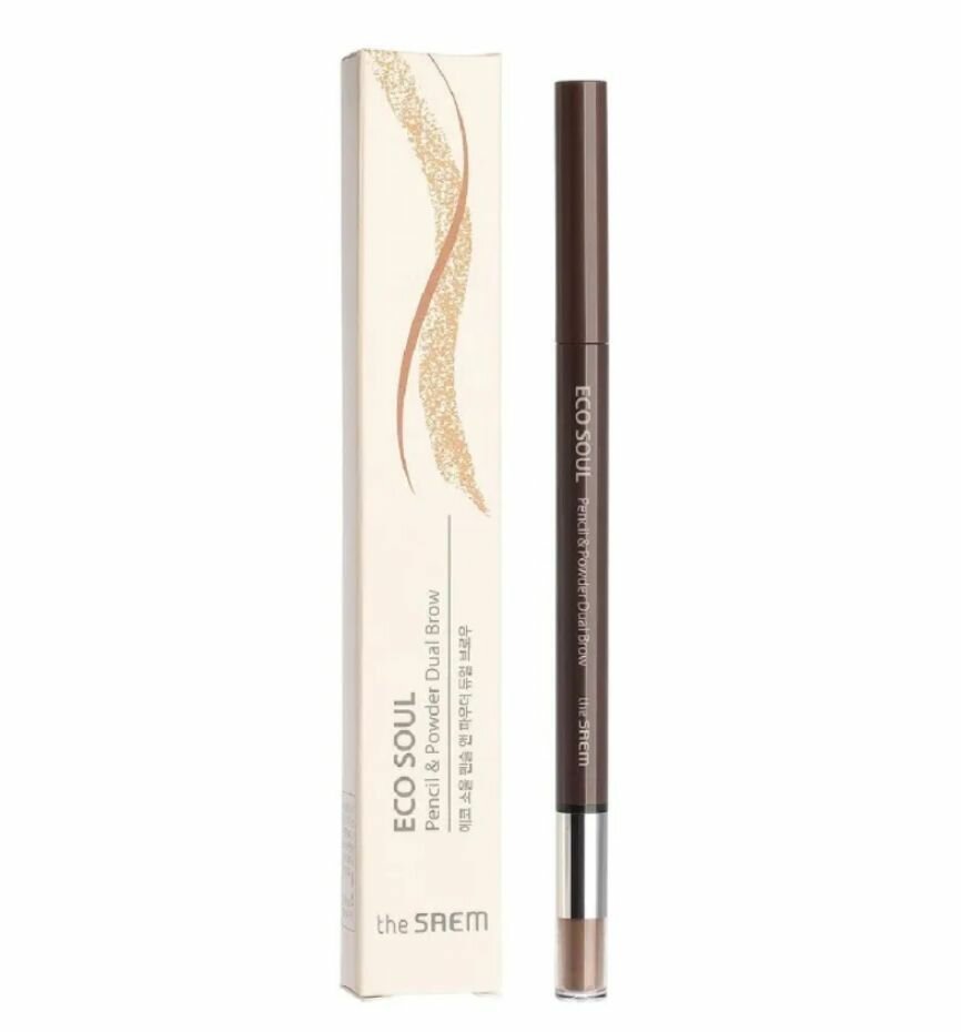 The Saem Карандаш для бровей Eco Soul Pencil & Powder Dual Brow 04 Medium Brown, 0,5г*0,3г