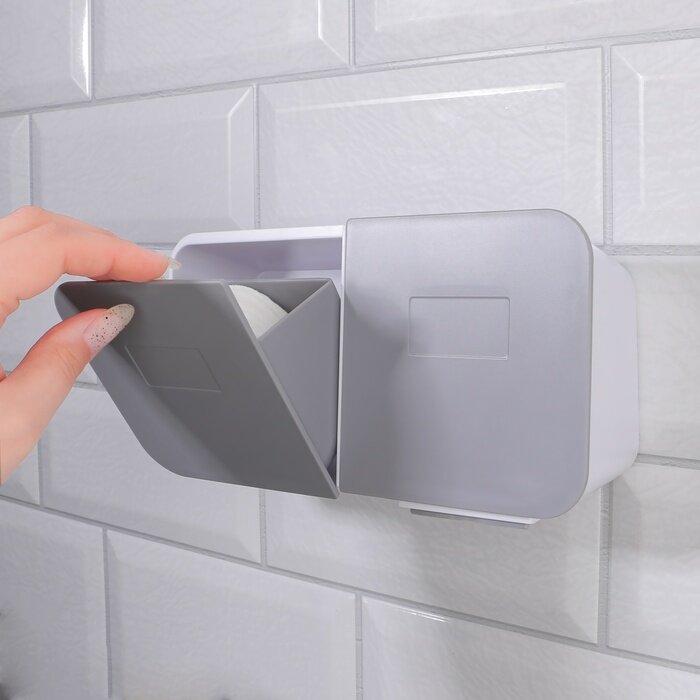 фото Queen fair Органайзер для хранения, навесной, 2 секции, с клеевыми крючками, 20,2 × 11 × 6,4 см, цвет белый/серый