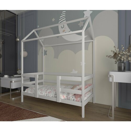 Кровать детская "Теремок", спальное место 180х90, белый цвет, из массива