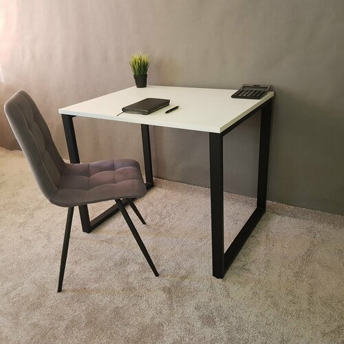 Игровой стол лофт Белый 90*70 см. Черные ножки