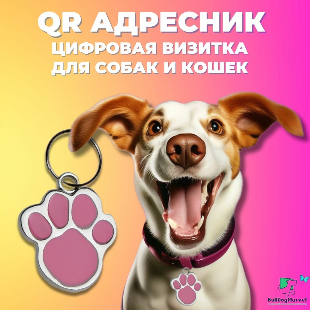 Адресник для собак и кошек с гравировкой QR кода, лапка