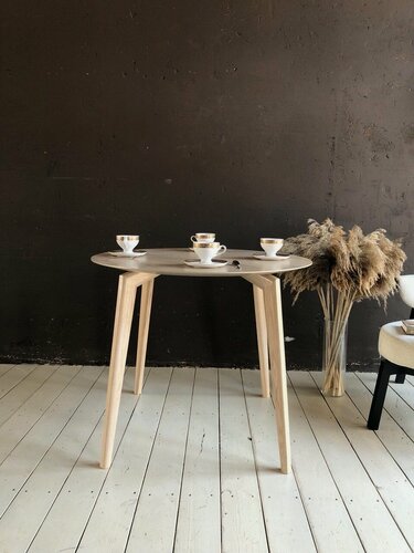 Изображение товара Стол круглый обеденный для кухни деревянный, 90 см, белёный (серый, бежевый)