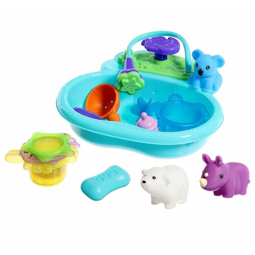 Набор игрушек для купания с ванночкой Купание зверят, 12 предметов, микс
