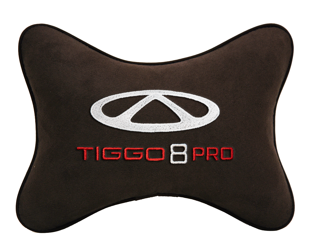 Автомобильная подушка на подголовник алькантара Coffee с логотипом автомобиля CHERY Tiggo 8 PRO