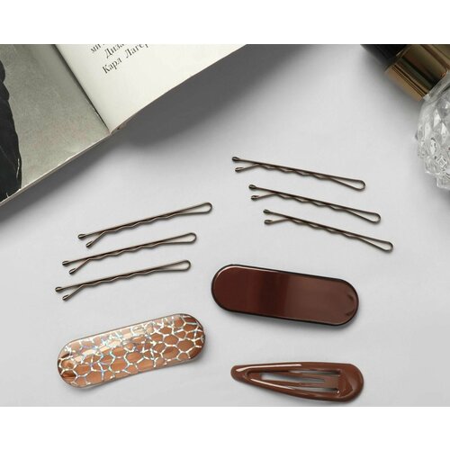 Невидимка для волос Атлас набор 9 шт 5 см кофейный 268₽