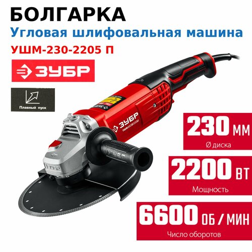 Болгарка 230 мм УШМ Машина шлифовальная угловая ЗУБР 2200 Вт плавный пуск компакт серия мастер 11974₽