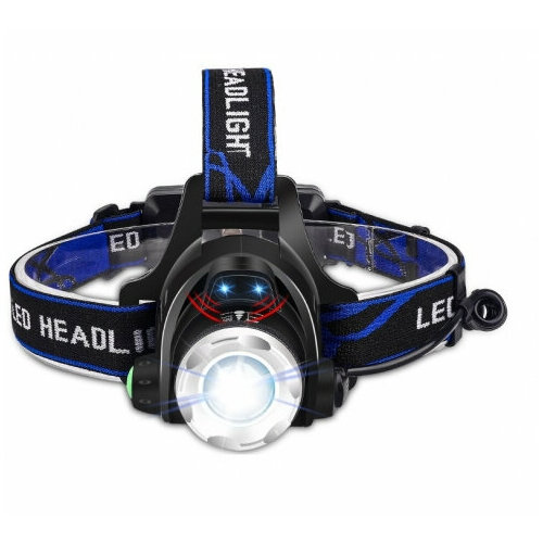 Фонарь налобный Rusarm черный T33 2 батареи белый+синий свет
