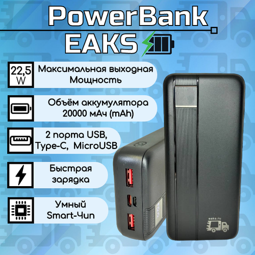 Внешний аккумулятор power bank 20000 mAh быстрая зарядка QC 3.0 22,5W usb c type-c
