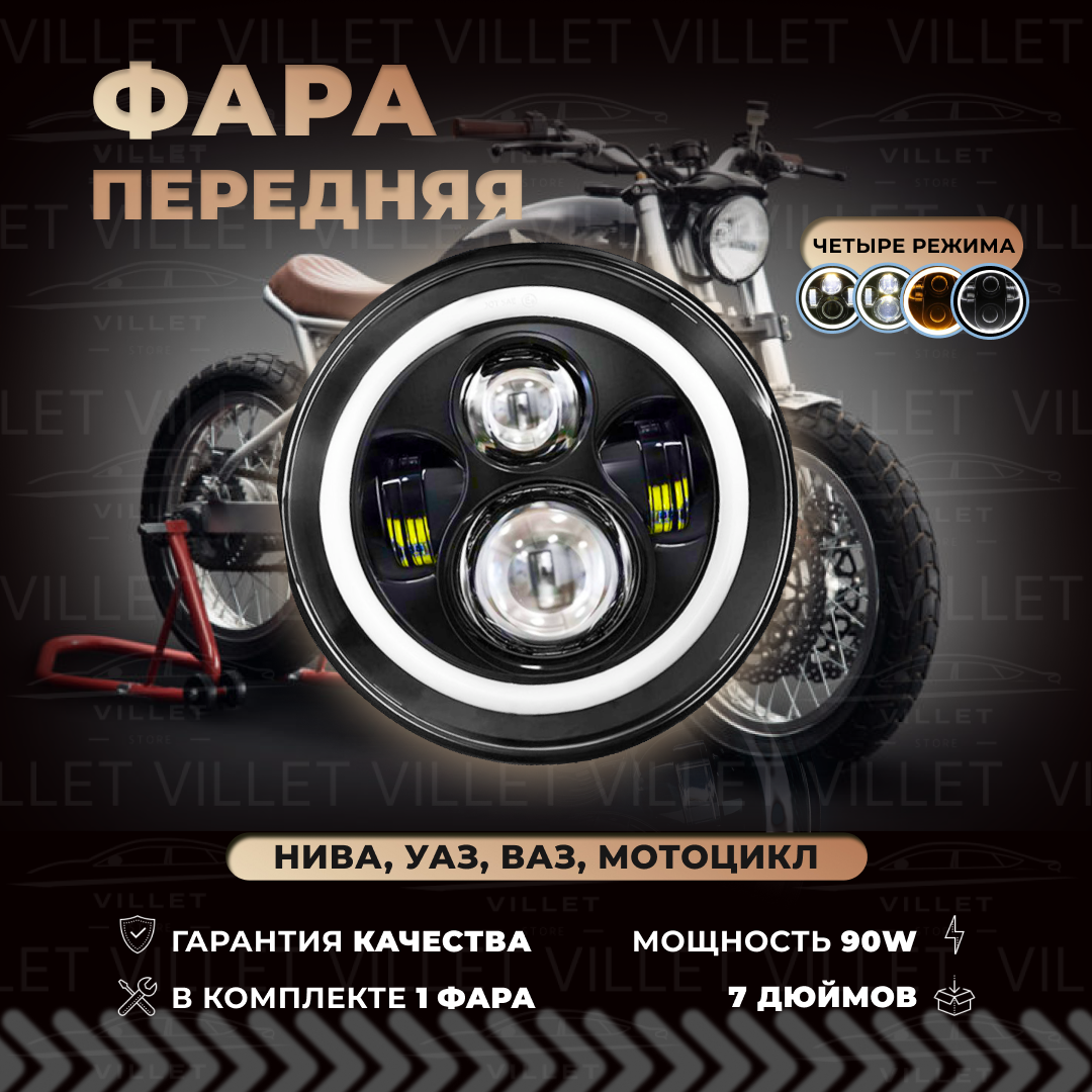 Светодиодная фара на мотоцикл Иж Урал и Альфа, Led фары на Нива, УАЗ / МАЗ / КАМАЗ / ВОЛГА / ВАЗ 2101 - Led фара 90W