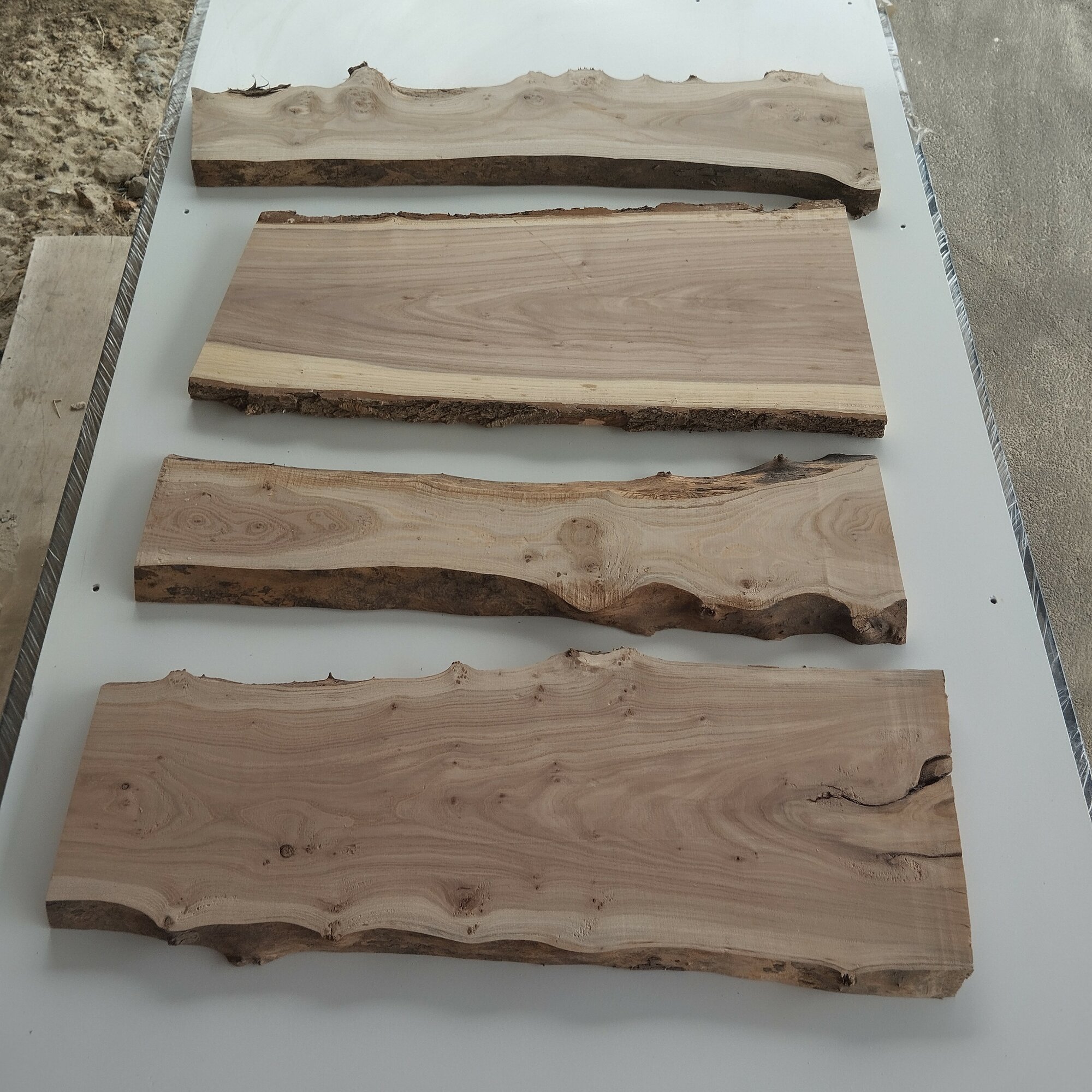 фото Слебы из массива карагача, комплект досок из карагача, комплект спилов из карагача с живыми краями