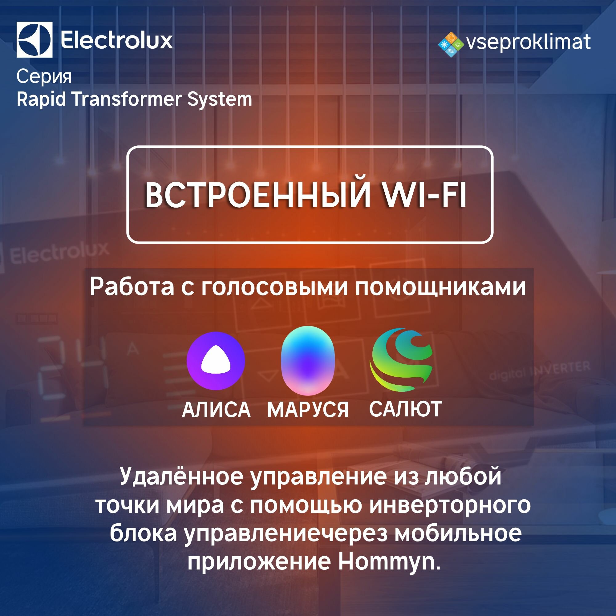 Изображение Инверторный конвектор Electrolux Rapid Transformer с шасси и блоком управления ECH/R-1000 T-TUI4 с WI-FI, 10 ступеней мощности
