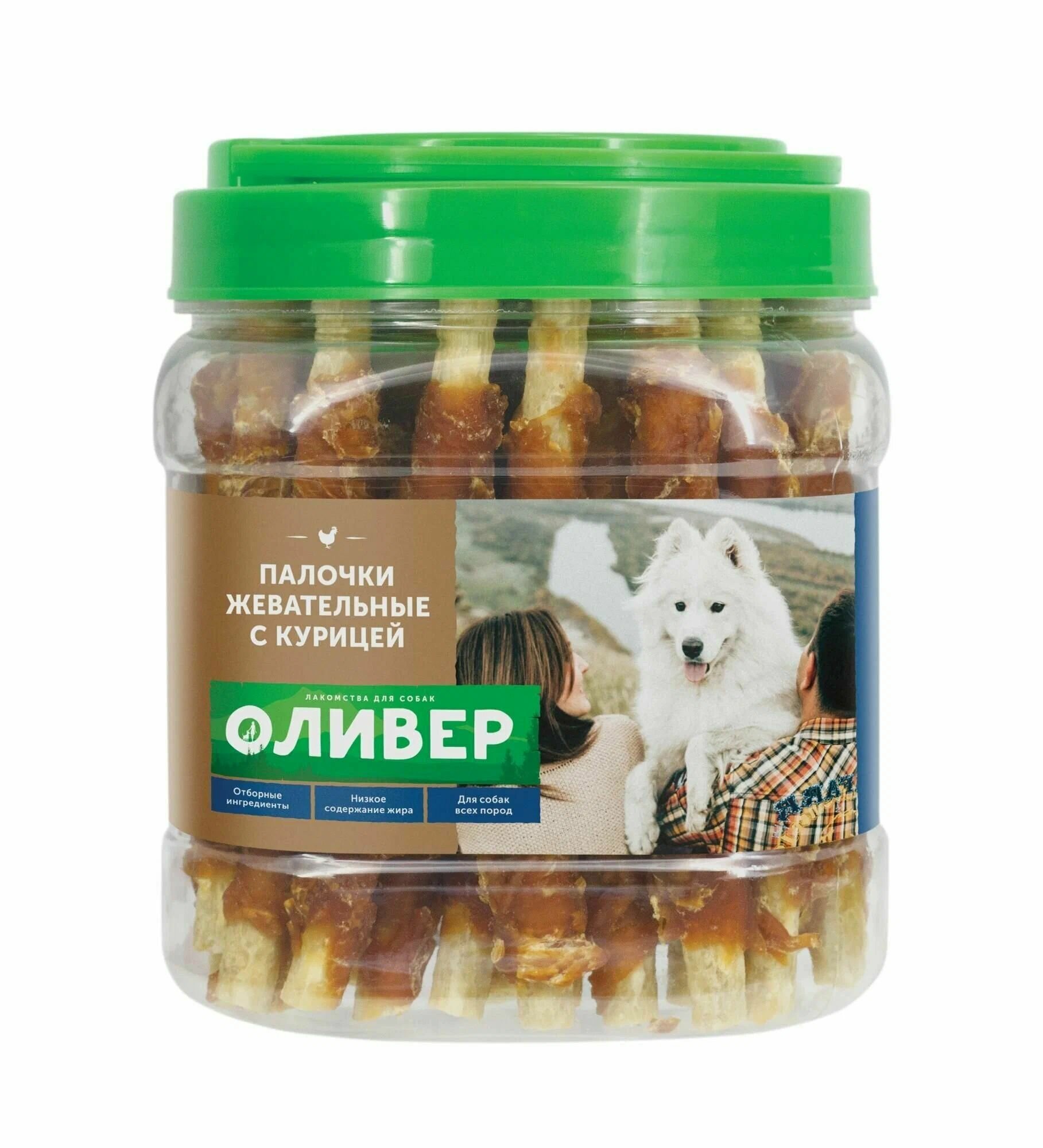 "Оливер" Лакомство для собак палочки жевательные из мяса курицы банка 750 гр