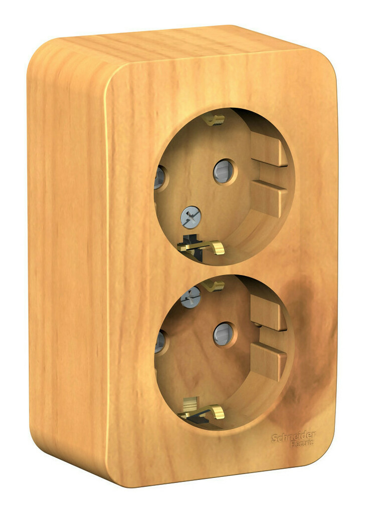 Розетка силовая штепсельная Systeme Electric / Систем Электрик Blanca двухместная, 16А 250В IP20 ясень с заземлением и шторками, BLNRA011205 / электрооборудование