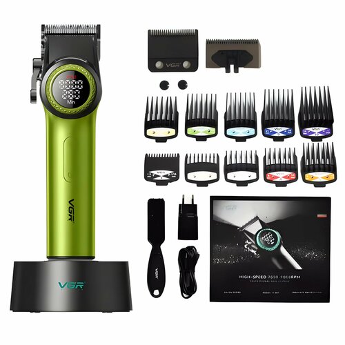 Профессиональная машинка для стрижки бороды и волос V-001 зеленая 5982₽