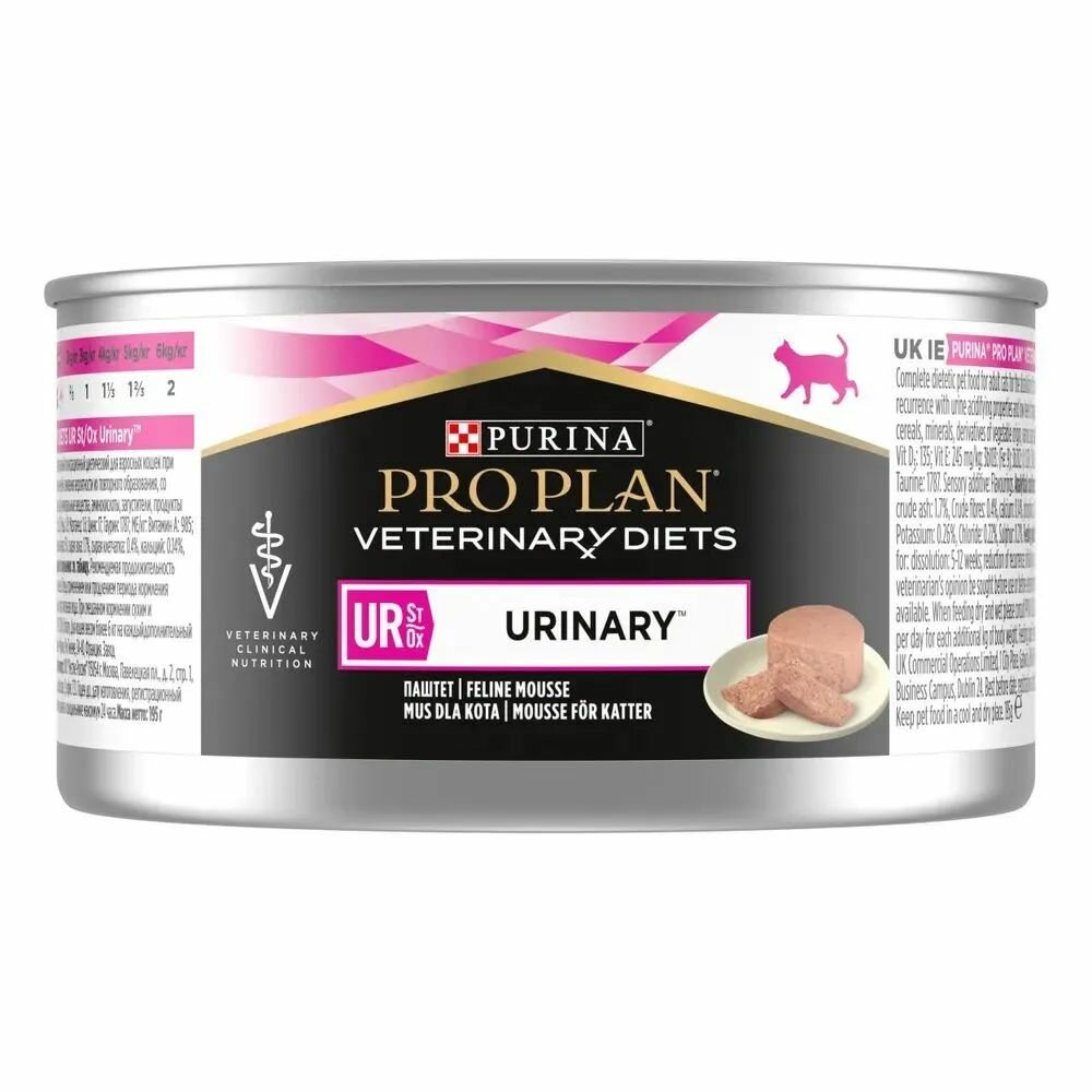 Влажный ветеринарный (лечебный) корм Purina Pro Plan Veterinary Diets (UR) Urinary St/Ox , паштет , для кошек при МКБ (1шт по 195г) — фото 1