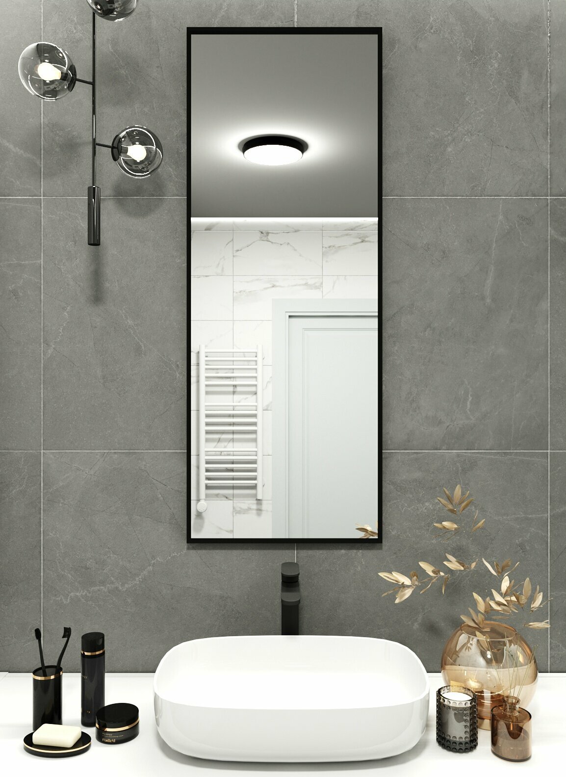 Зеркало настенное в алюминиевой раме BLX MIRROR 120х50 см. Черное