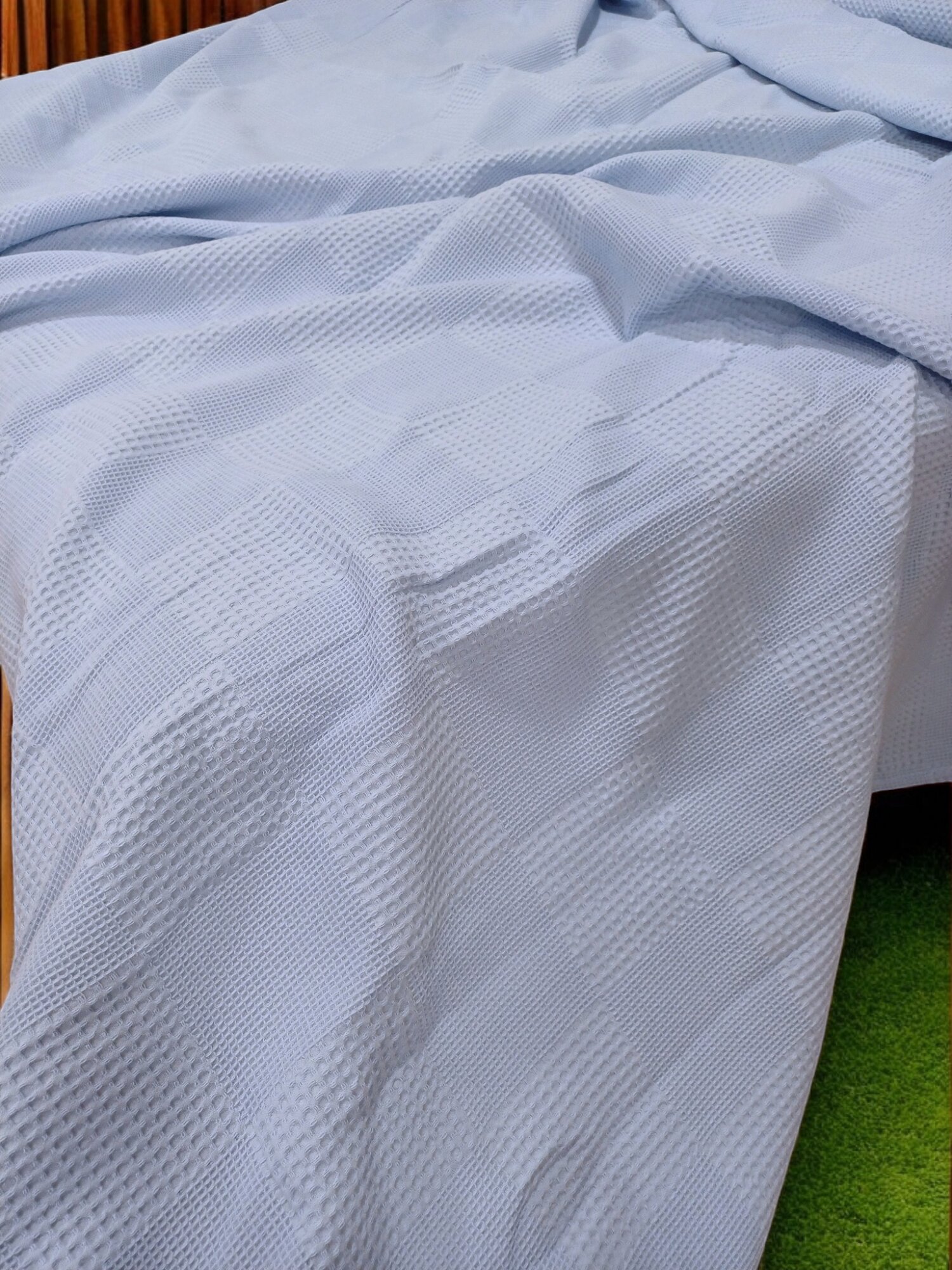 Плед Linens Textile Studio, 2-х спальный, голубой, хлопок, 220x240 см — фото 1