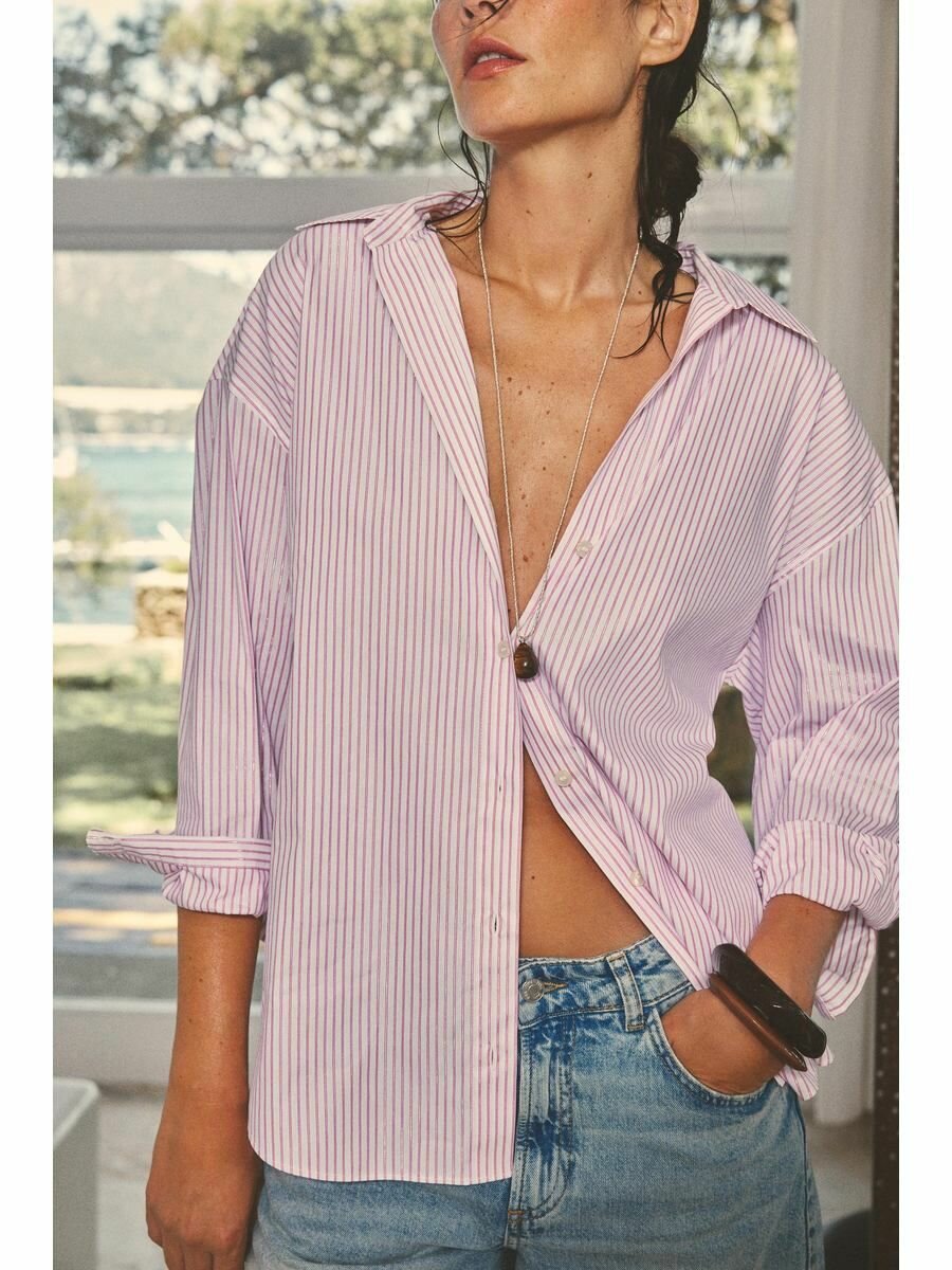 Рубашка Zara Базовая коллекция, размер M, белый, розовый