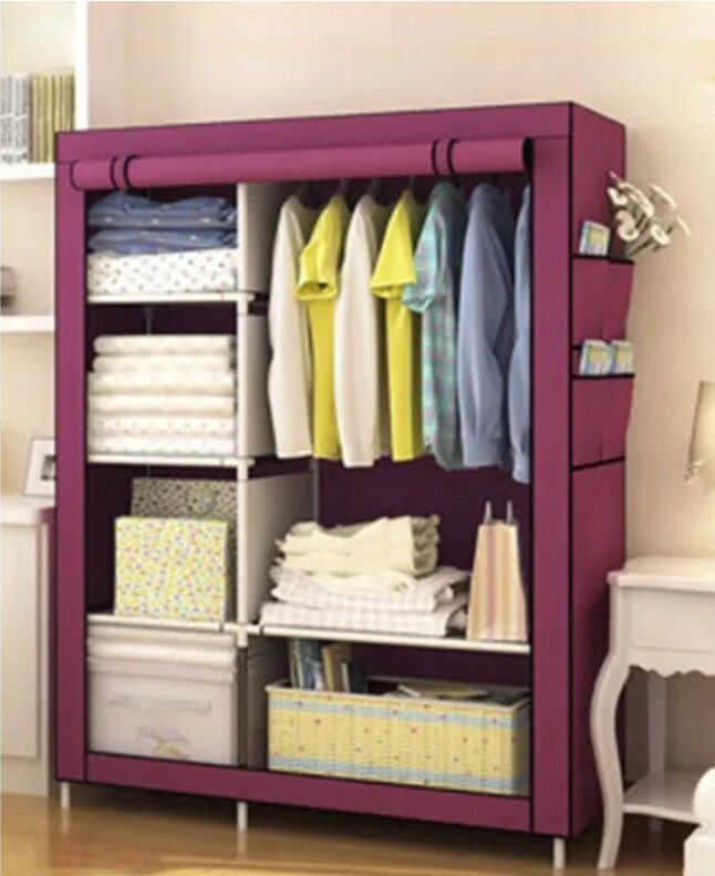 Тканевый шкаф для одежды с полками, складной, разборный, 105x45x170 см