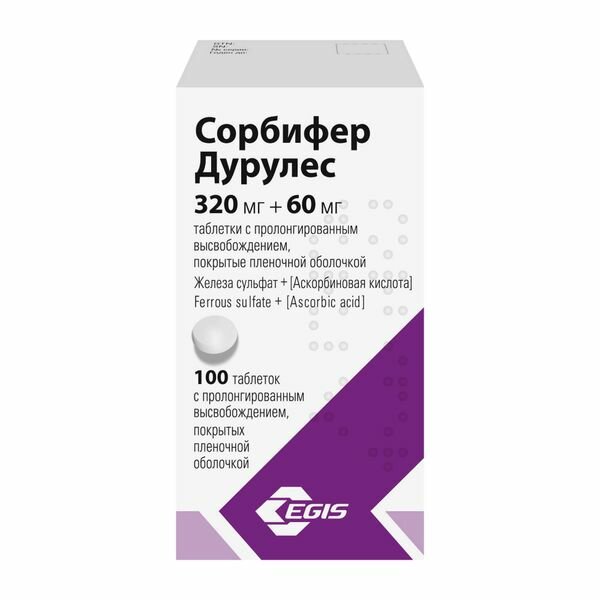 Сорбифер Дурулес таблетки с пролонгированным высвобождением п/о плен. 320мг+60мг 100шт — фото 1
