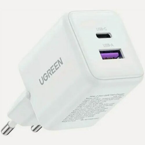 Изображение товара Сетевое зарядное устройство Ugreen X516, 30Вт, 2-Port USB-C и USB-A, быстрая зарядка GaN, белый(65015)