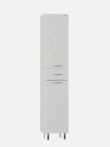 Изображение товара Шкаф-пенал для ванной Onika Модерн 36 правый с бельевой корзиной, напольный, 36 см, белый, глянцевый, с ящиком, с дверками, фурнитура хром