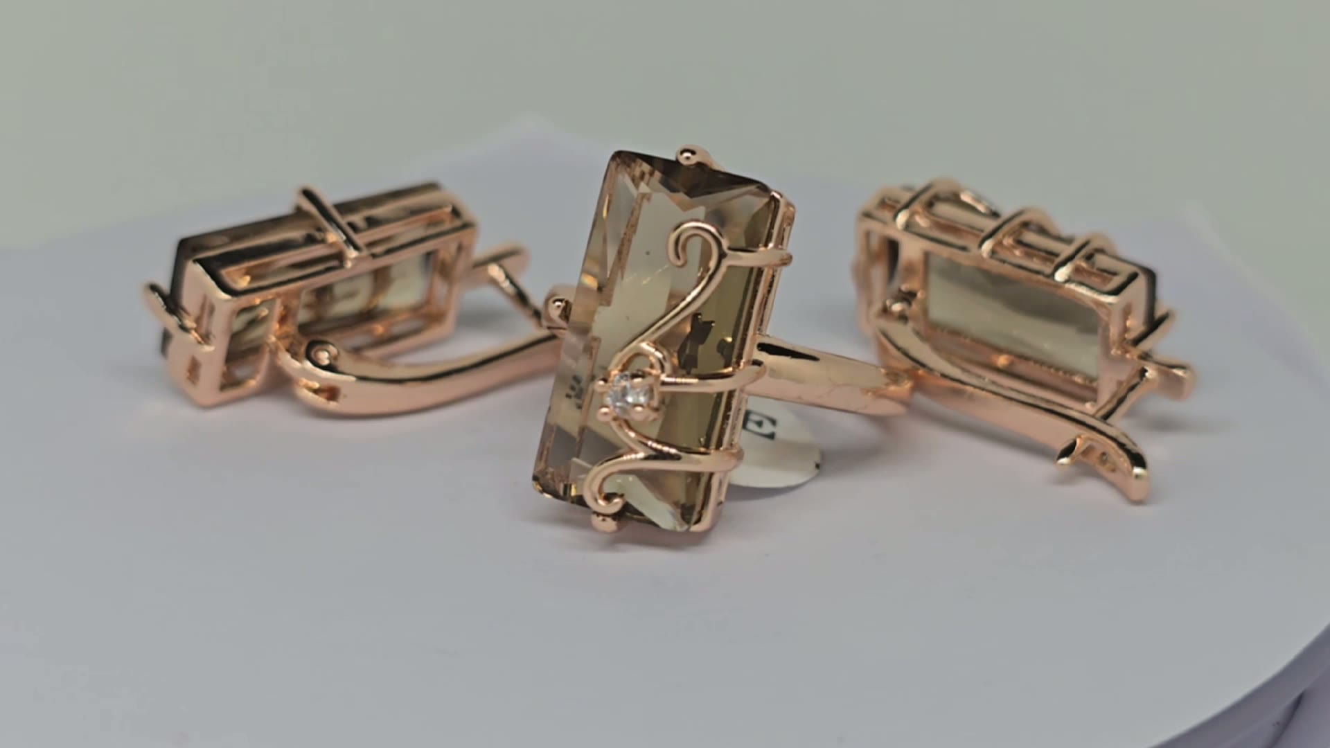 Комплект бижутерии: кольцо, серьги, аметист, размер кольца 18, оранжевый — фото 1