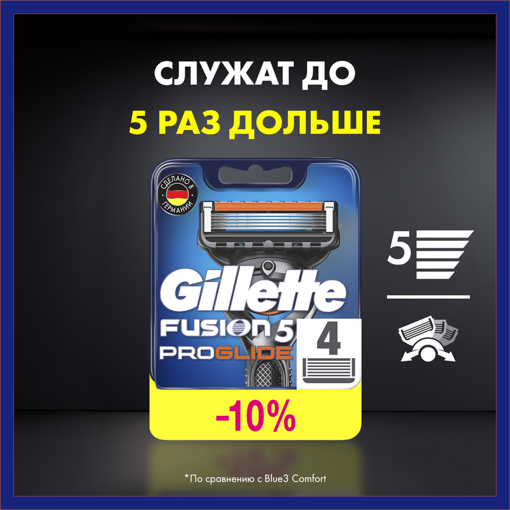 Сменные кассеты Gillette Fusion ProGlide 4 шт., с 5 лезвиями