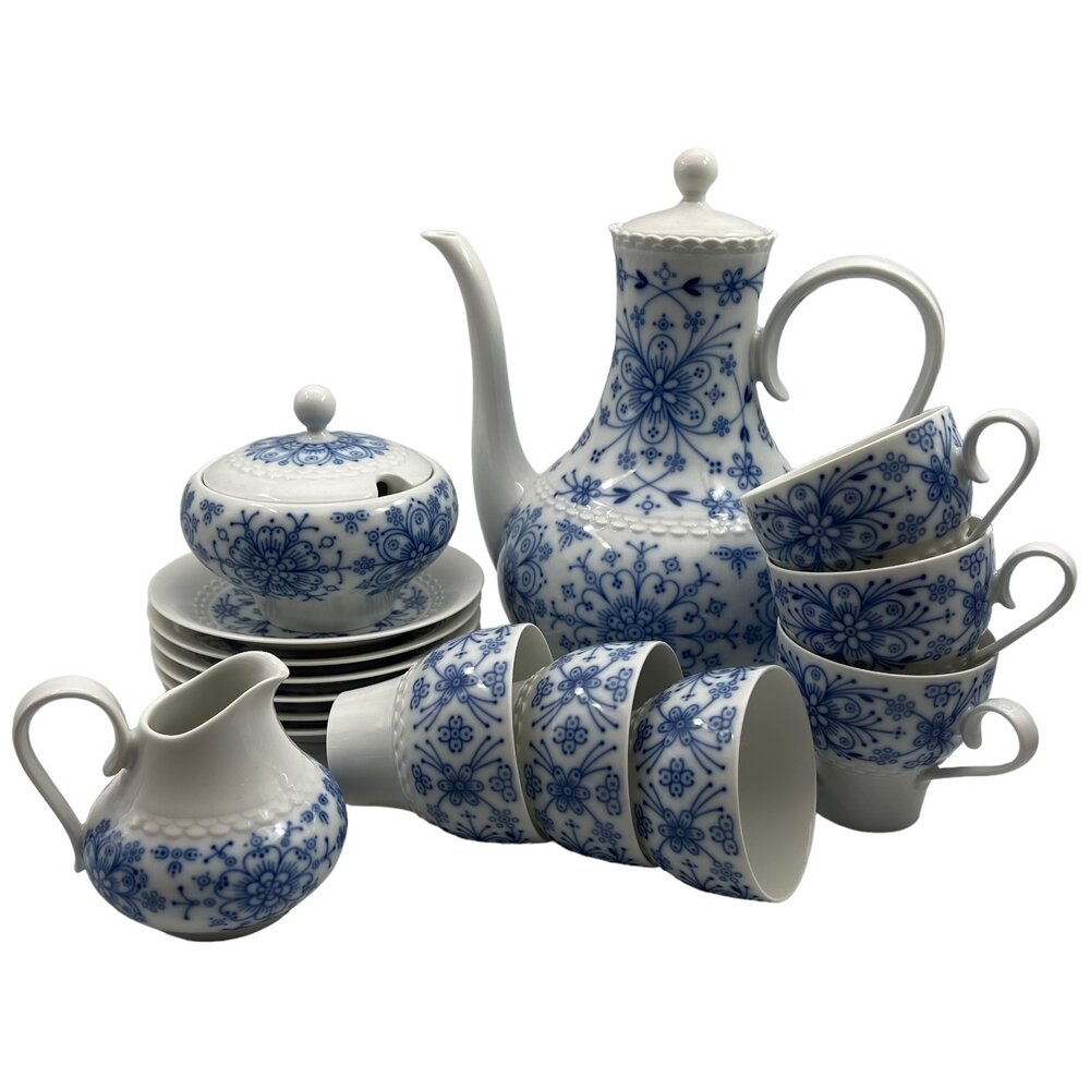 фото Чайно-кофейный сервиз на 6 персон, фарфор, кобальт, 1960-1970 г, Hutschenreuther, Германия