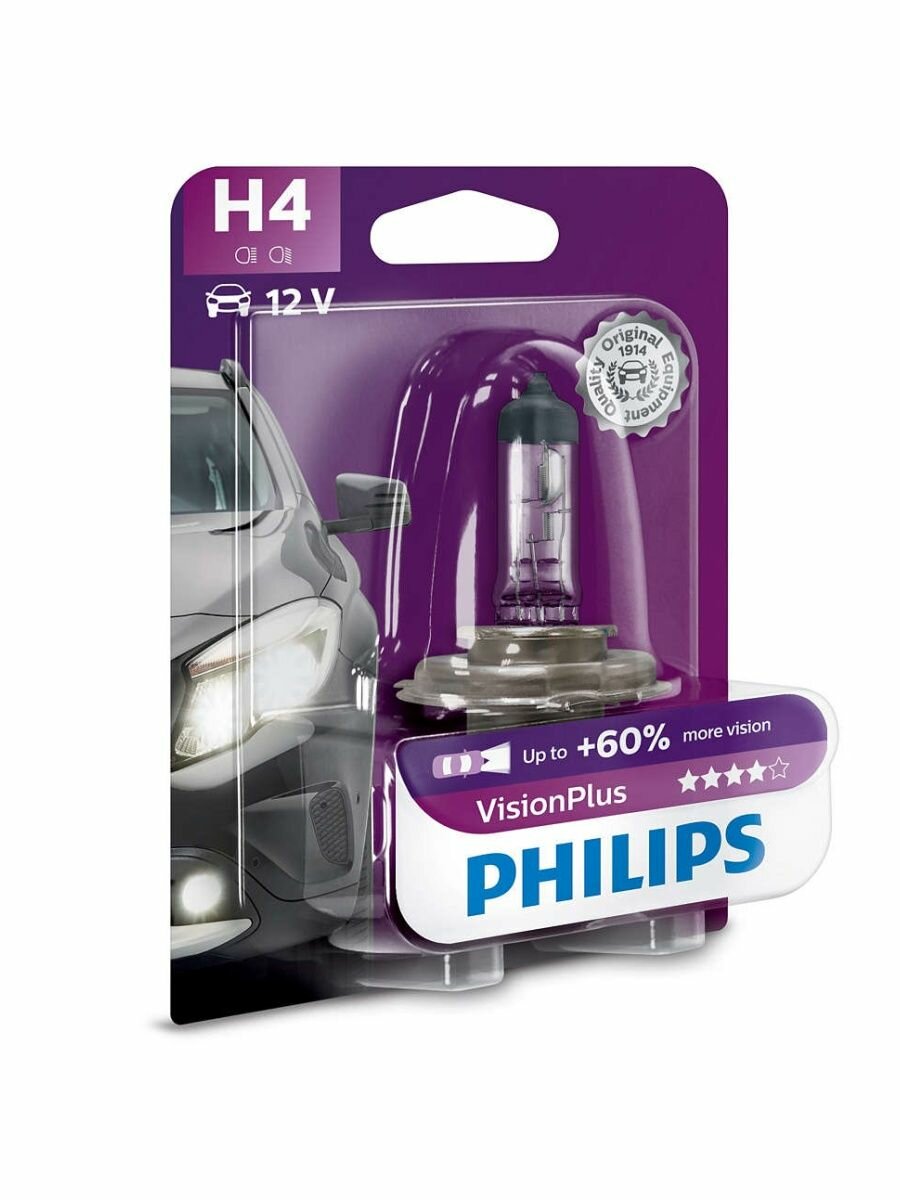 Галогенная лампа Philips Н4 VisionPlus 1шт 12342VPB1