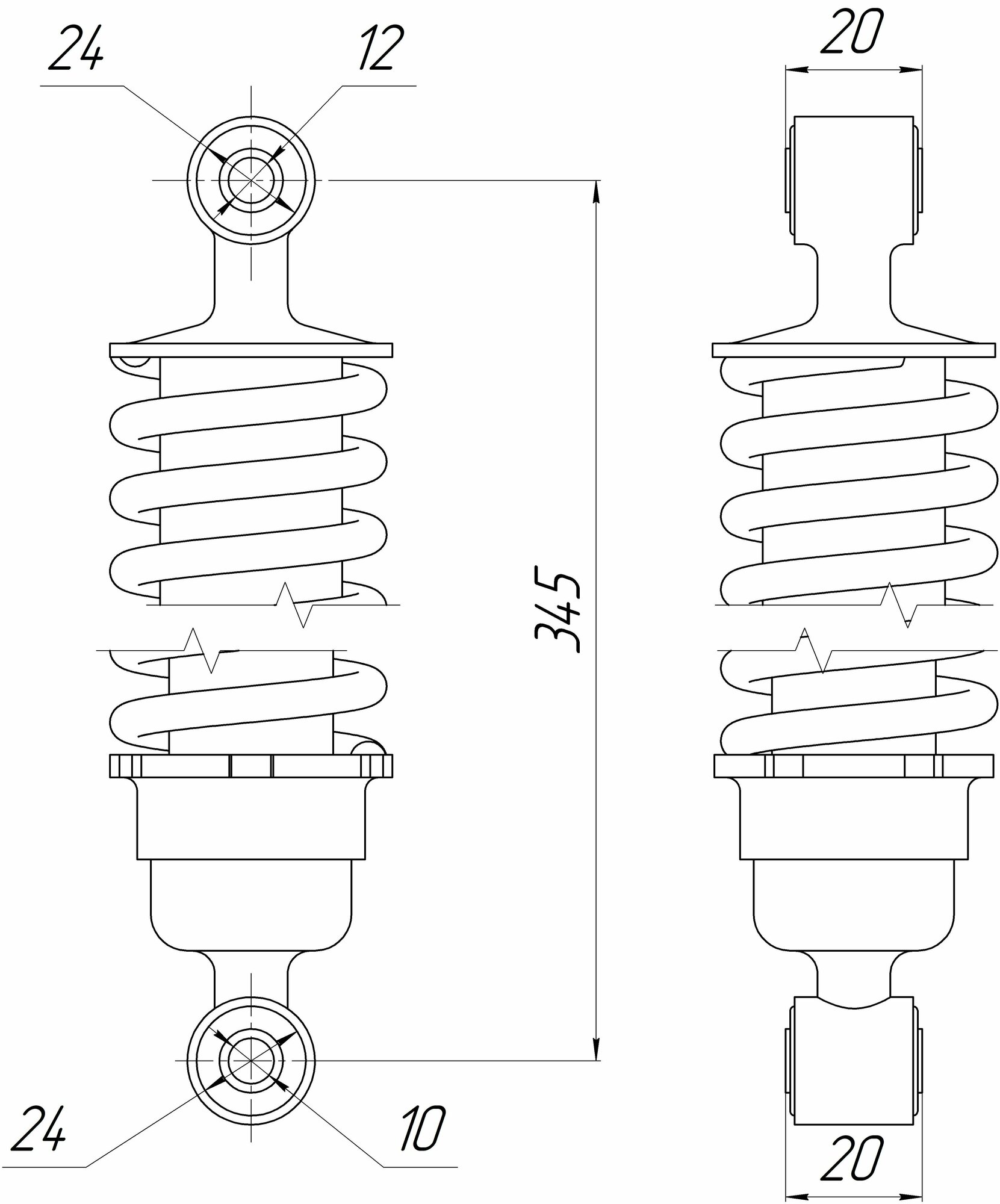 Амортизатор Альфа, Zodiak задний (L-340mm, D-12mm, d-10mm) цветная пружина (без стакана)