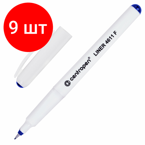 Комплект 9 шт, Ручка капиллярная (линер) синяя CENTROPEN Liner, трехгранная, линия письма 0.3 мм, 4611, 2 4611 0106