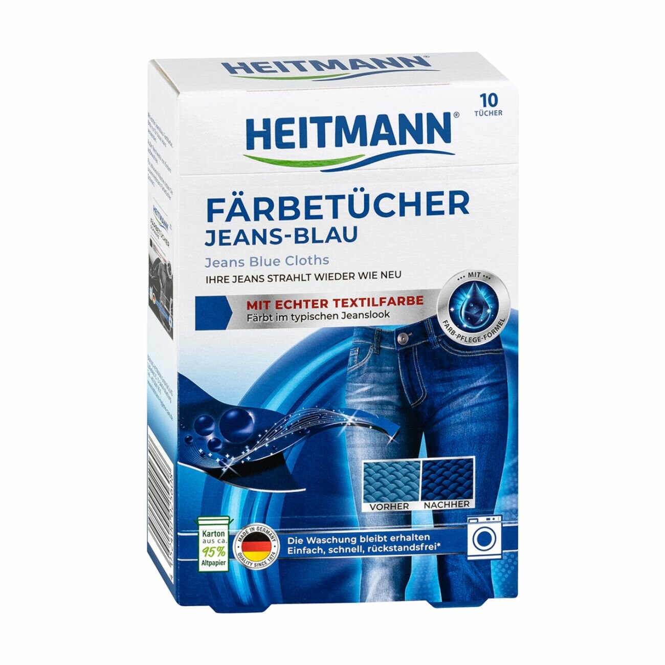 Салфетки HEITMANN для джинсовых тканей с окрашивающим эффектом Jeans-Blau Tucher, 10шт