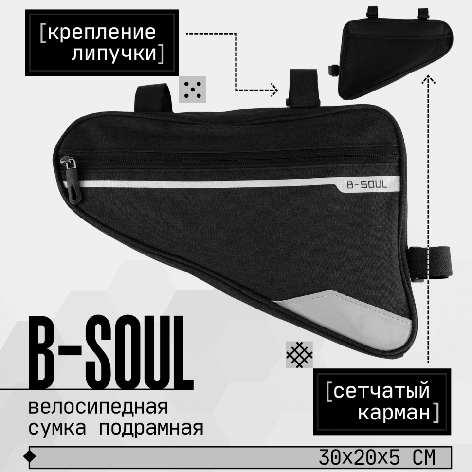 фото Сумка велосипедная подрамная Bicycle Soul с боковым карманом (Черная / 30x20x5cm)