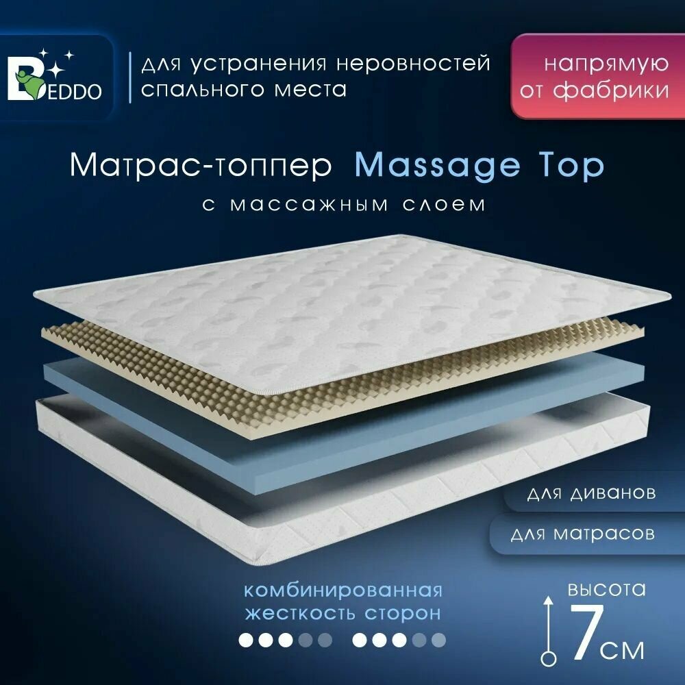 Матрас-топпер 140х190 7 см, Massage Top, BEDDO, Анатомический матрас, ортопедический матрас, Беспружинный