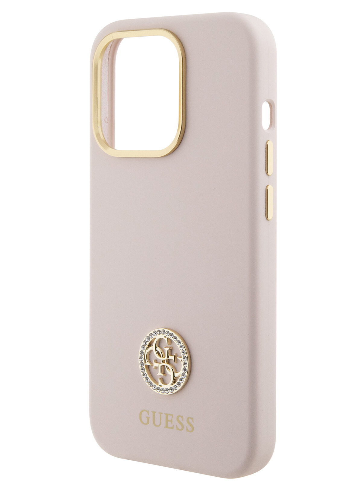 Guess для iPhone 15 Pro чехол Liquid silicone with 4G Diamond metal logo Hard Pink