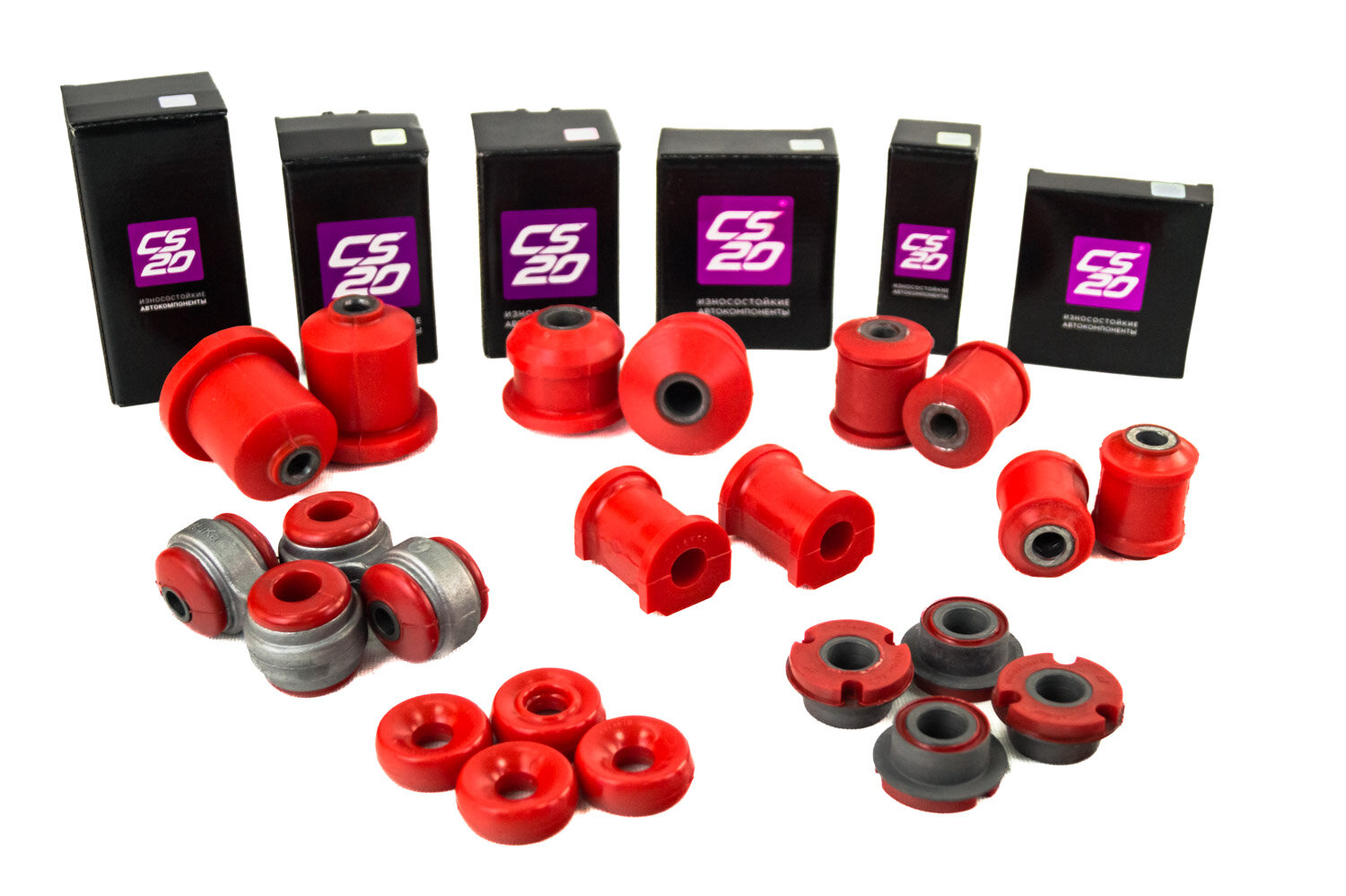 фото Комплект сайлентблоков и втулок, красный полиуретан CS20 Drive на ВАЗ 2110, 2111, 2112