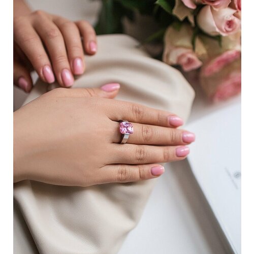 Кольцо помолвочное PARURE, фианит, размер 16.5, розовый