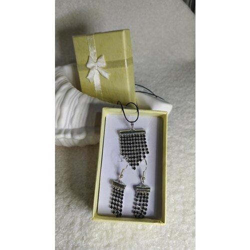 фото Комплект бижутерии комплект вечер: подвеска, колье, серьги, размер колье/цепочки 57 см, черный fsb1