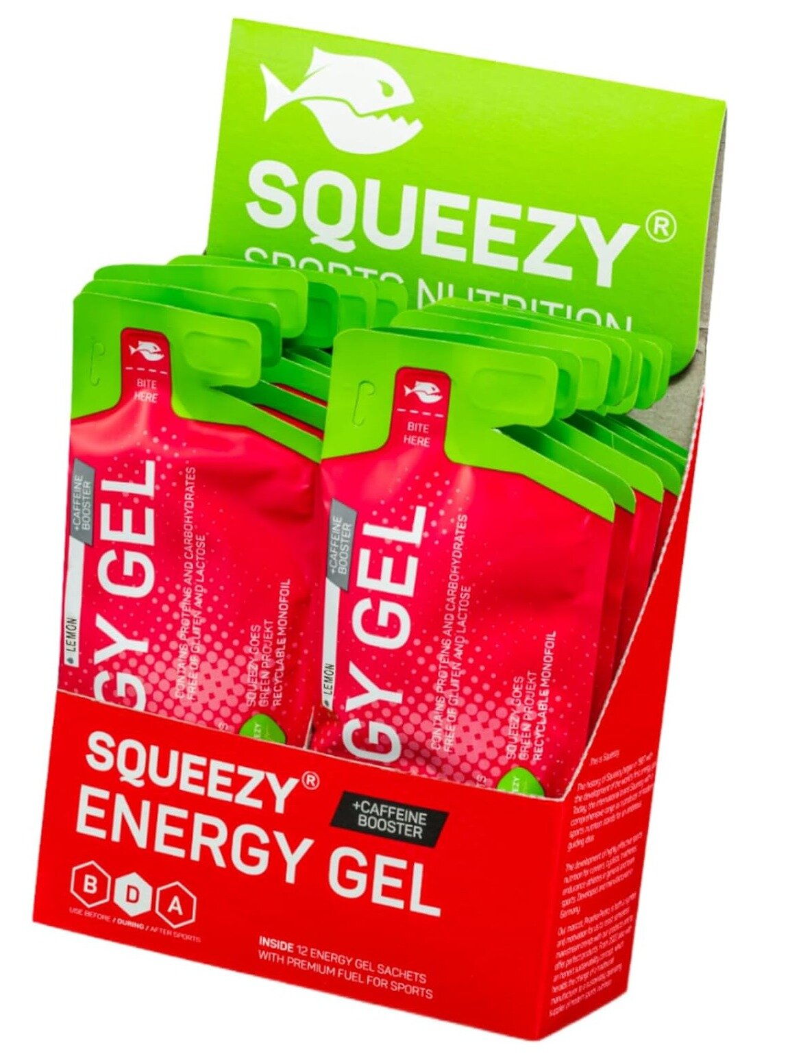 Гель питьевой SQUEEZY ENERGY SUPER GEL 33mg caffeine 33 г x 12 саше, Лимон+Кофеин