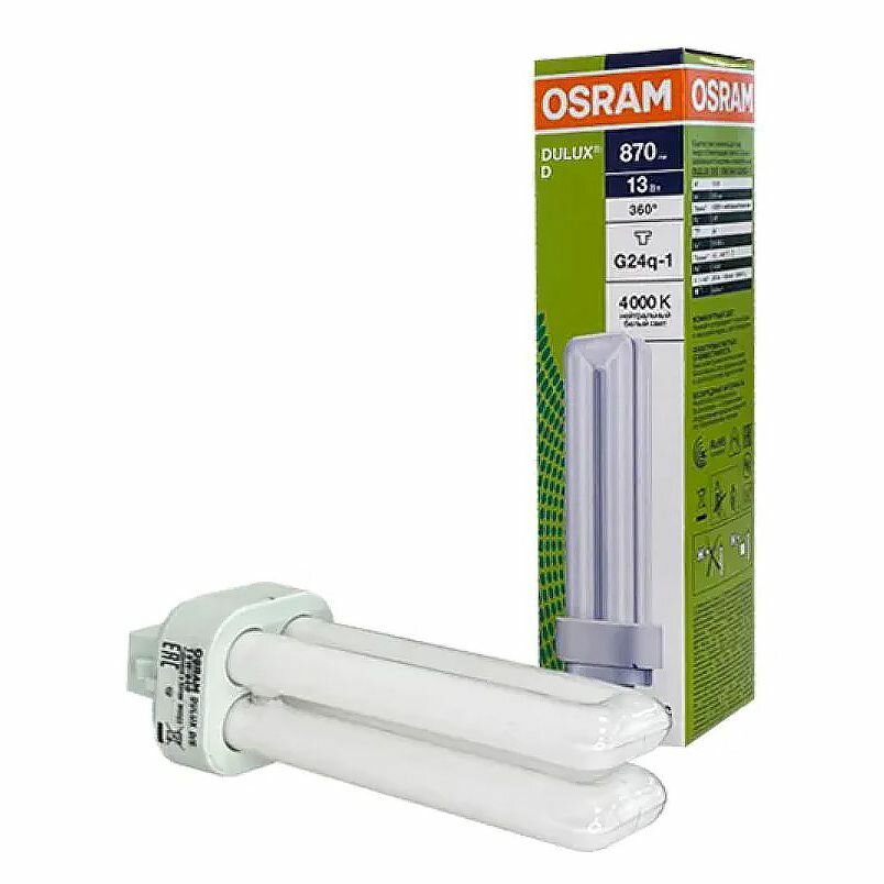 фото Лампочка OSRAM 13W 220V DULUX D G24d 2-х штырьковая 900Лм 4000К, уп.1шт
