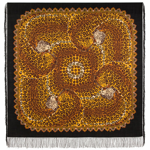 Платок Павловопосадская платочная мануфактура,146х146 см, бежевый, коричневый