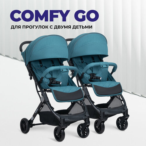 Коляска прогулочная для двойни Farfello Comfy Go, аква